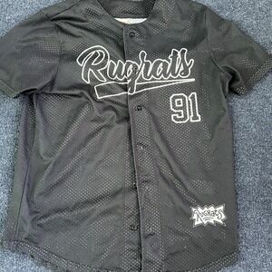 Rugrats Jersey Shirt Mens Medium Black Nickelodeon Mesh Button Graphic 91